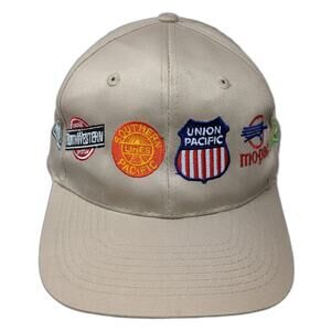 Cobra Caps Snapback Hat Beige One Size Union Pacific Railroad Multi-Logo Cotton